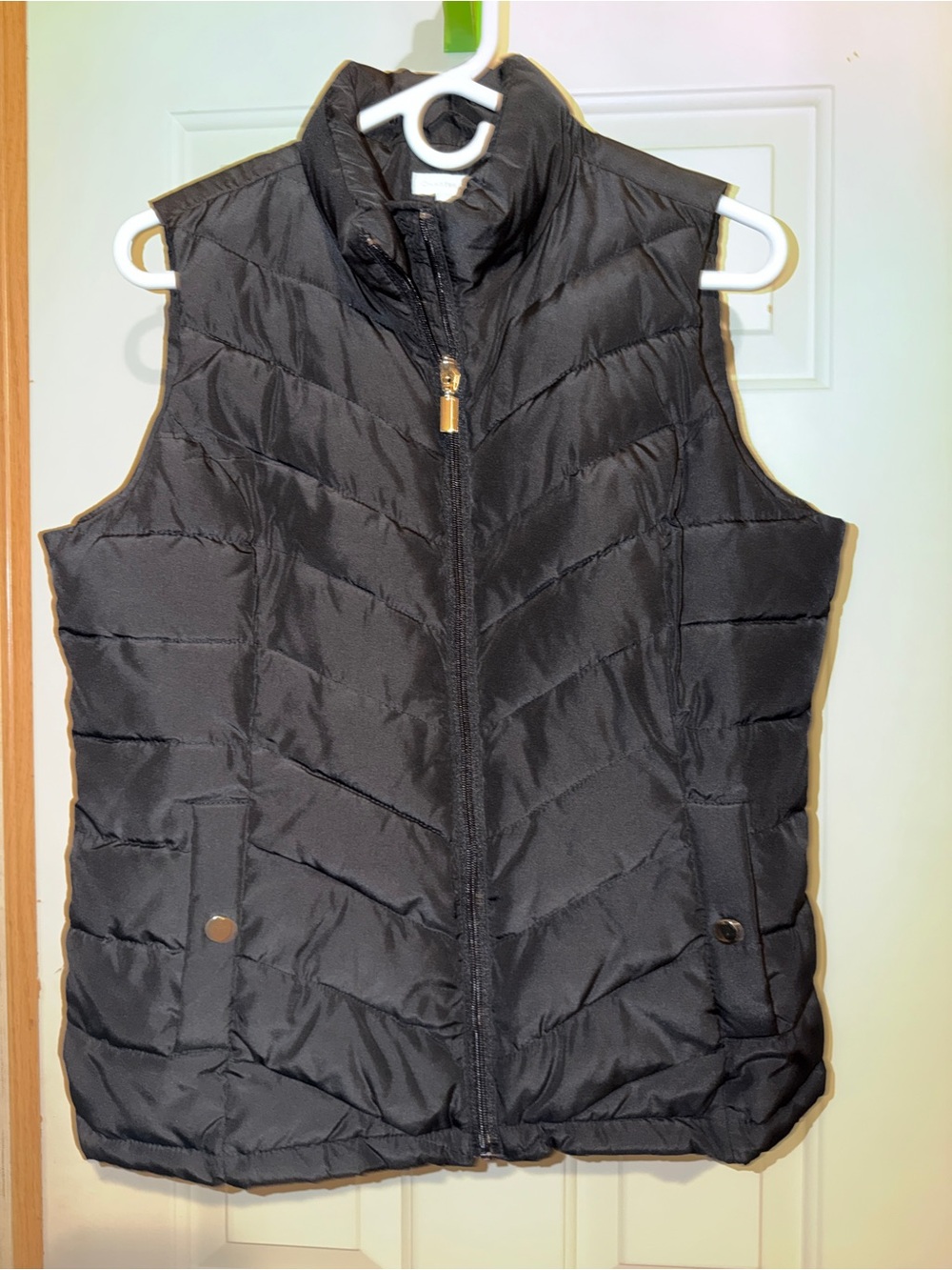 Charter Club Black Quilted Puffer Vest with Gold Zipper Pull